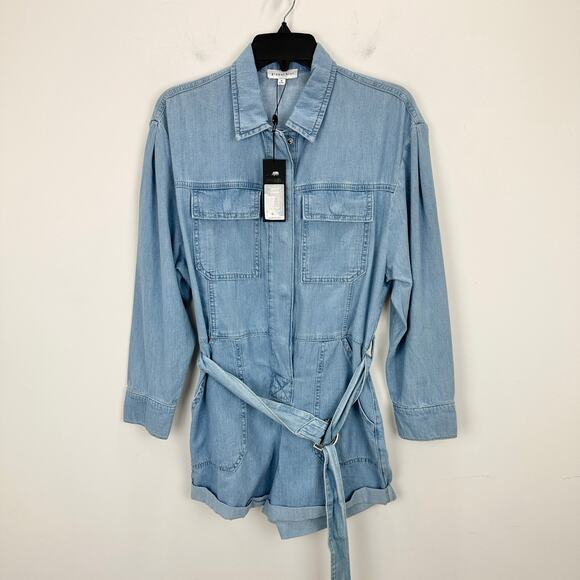 Gianni Bini Charlie Long Sleeve Denim Romper Jumpsuit Utility Blue US 0 NWT - Picture 4 of 10